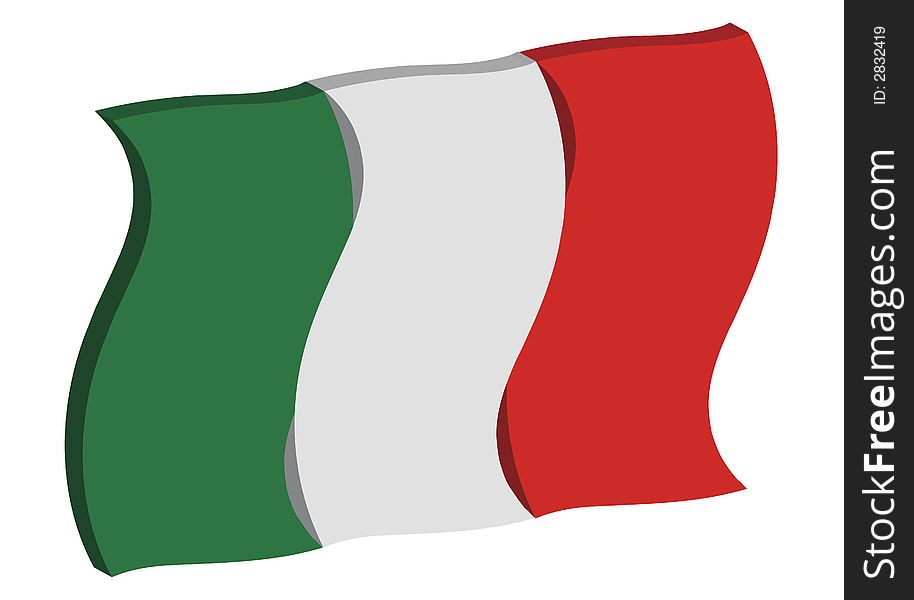 Dancing three dimensional perspective of Italy's national flag. Dancing three dimensional perspective of Italy's national flag