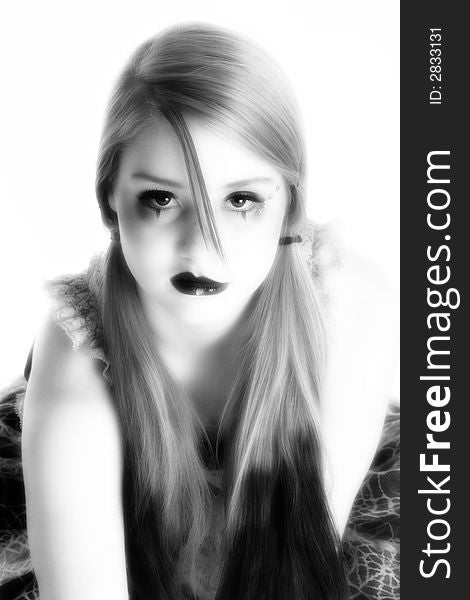 Beautiful 14 year old teen in goth in black and white. Beautiful 14 year old teen in goth in black and white.
