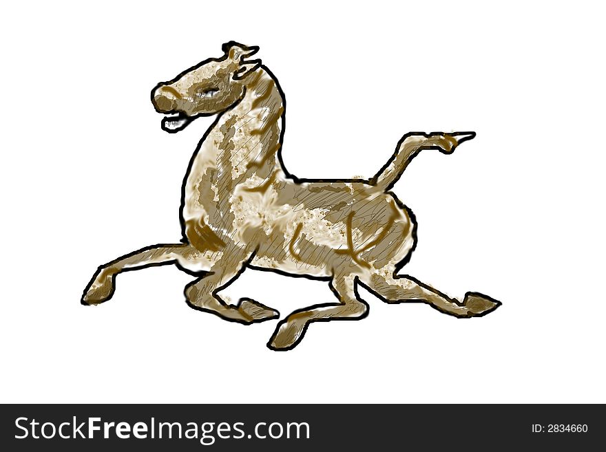 Watercolor depicting a fantastic running horse.