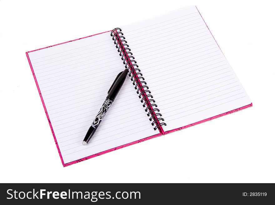 Photo of the pink notebook with pen open