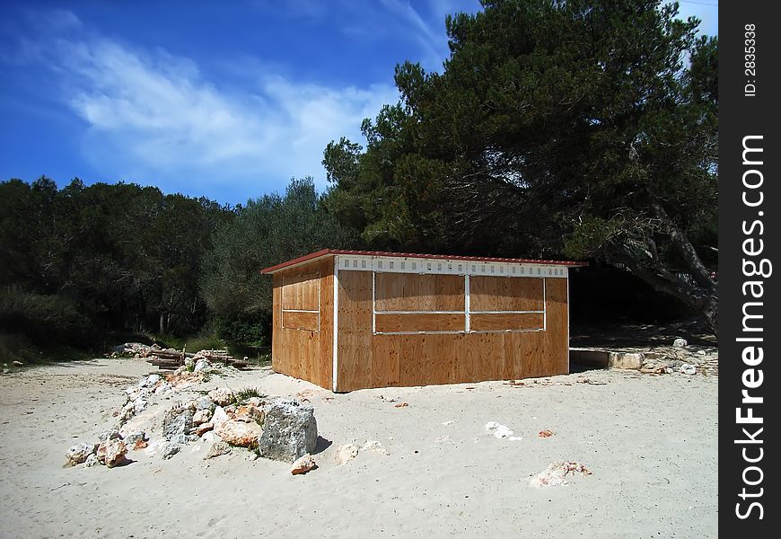 Lonely wooden Hut in a beach of Majorca (Balearic Islands)