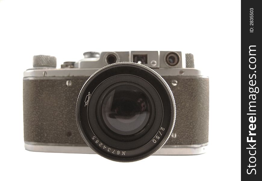 Old soviet photo camera Zorki. Focus on lens. Old soviet photo camera Zorki. Focus on lens