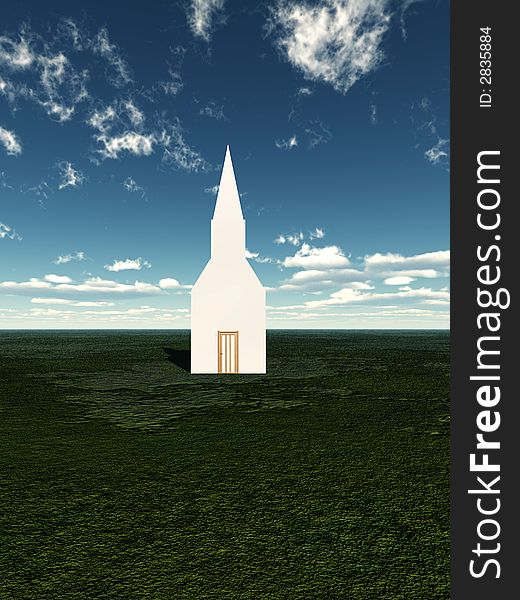 An image of a rather basic church within a simple landscape. An image of a rather basic church within a simple landscape.