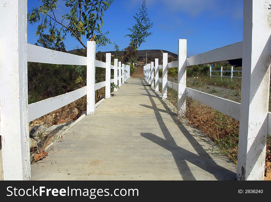 Wooden bridge and a blue sky