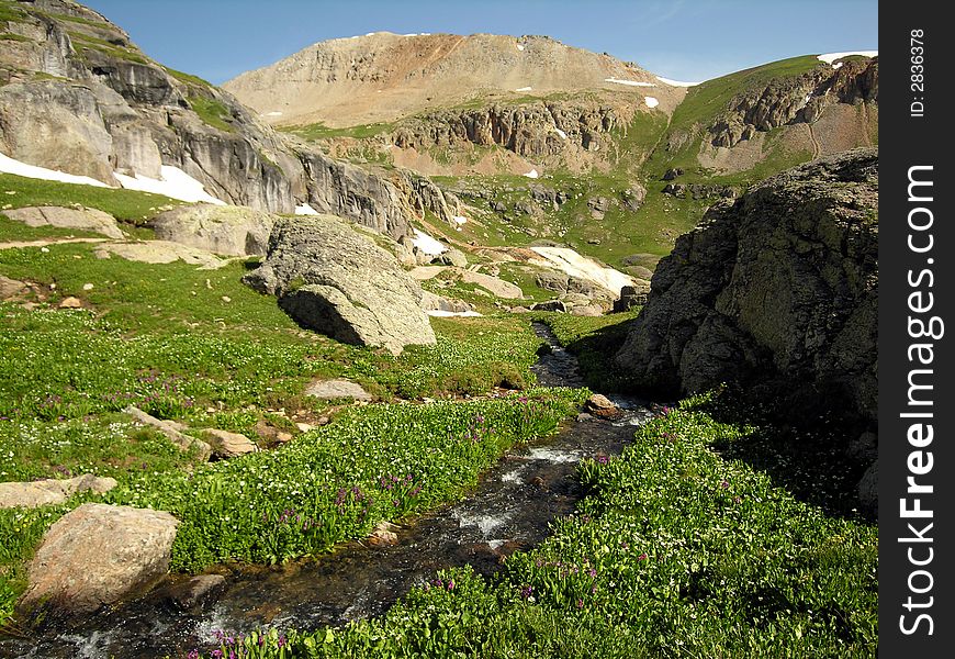 Summertime scene from the normally frozen Porphory Basin area near Silverton, Colorado. Summertime scene from the normally frozen Porphory Basin area near Silverton, Colorado.