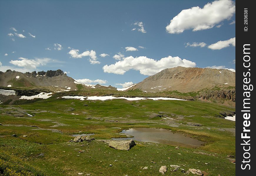 Summertime scene from the normally frozen Porphory Basin area near Silverton, Colorado. Summertime scene from the normally frozen Porphory Basin area near Silverton, Colorado.