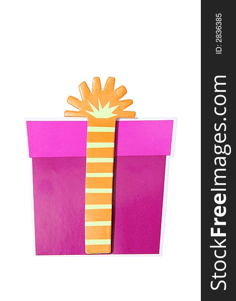 A paper cutout of a wrapped gift isolated on white with clipping path. A paper cutout of a wrapped gift isolated on white with clipping path