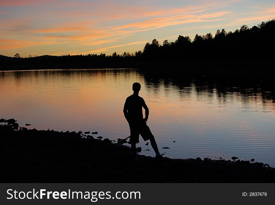 Man at Lake Sunset