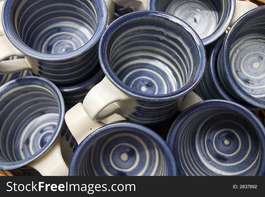 Set Of Blue Painted Cups