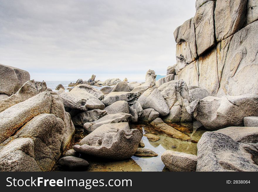 Vibrant colors of rocky shore (hdri - tone mapping)