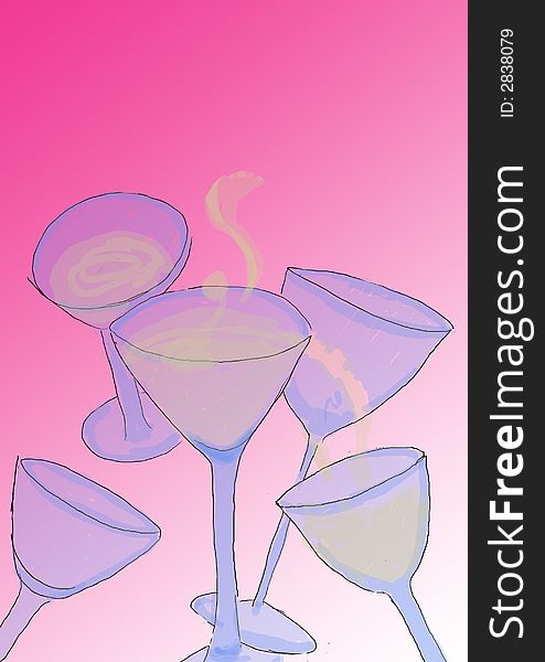 Illustration with blue glasses and champagne. Illustration with blue glasses and champagne