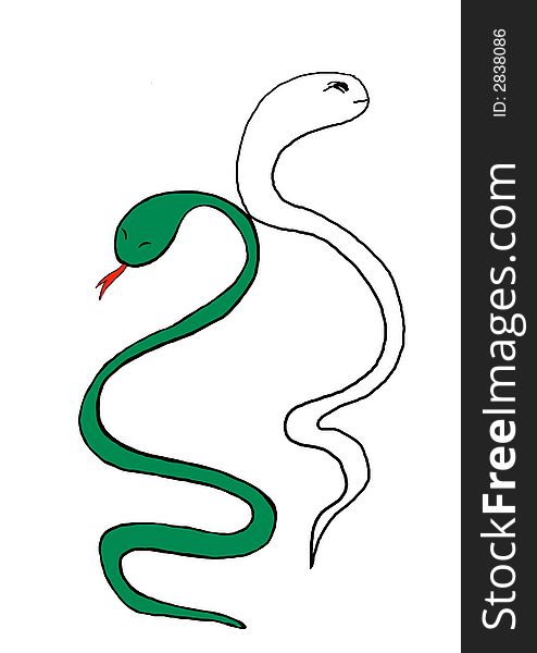 Illustration with green snake, simbol