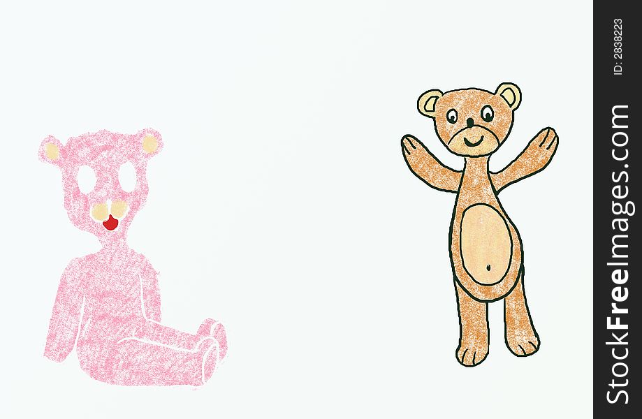 Illustration with Teddy Bears, different colors