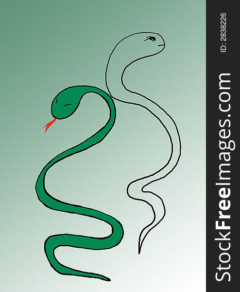 Illustration with green snake, symbol