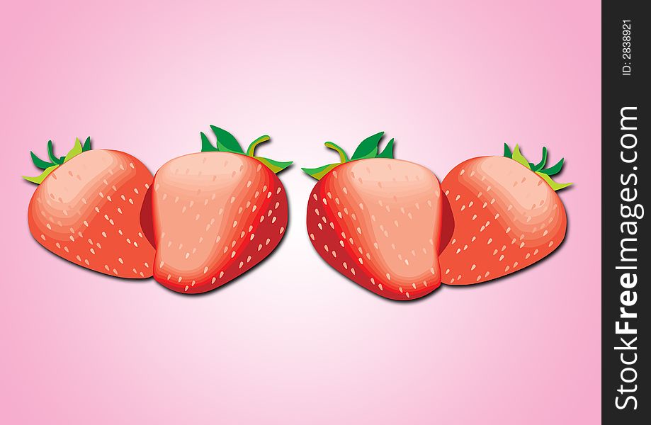 Bright red fresh strawberries on pink ground. Bright red fresh strawberries on pink ground