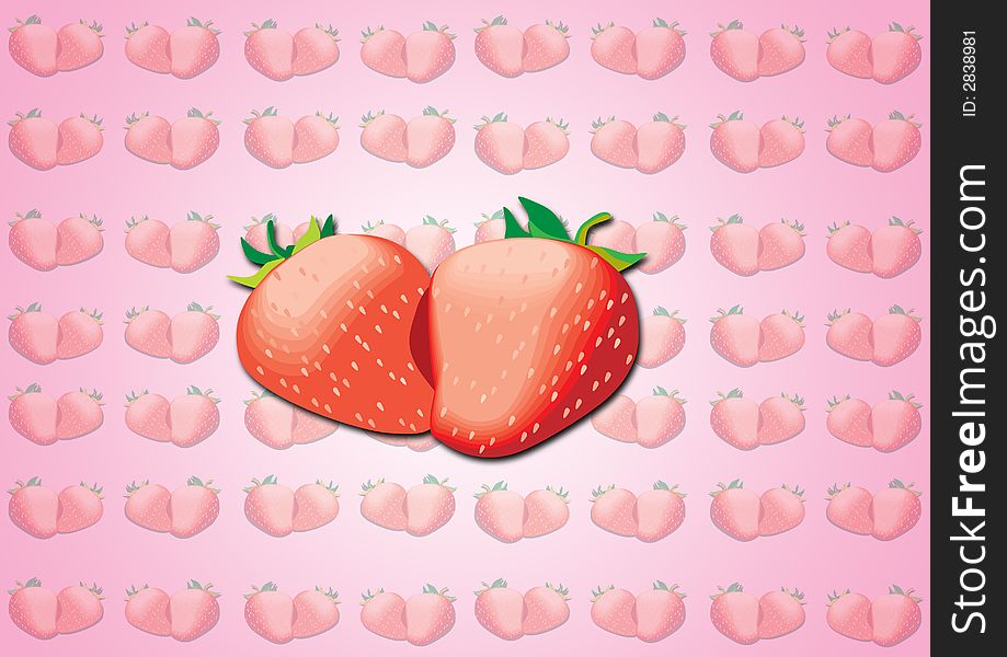 Bright red fresh strawberries on pink ground. Bright red fresh strawberries on pink ground