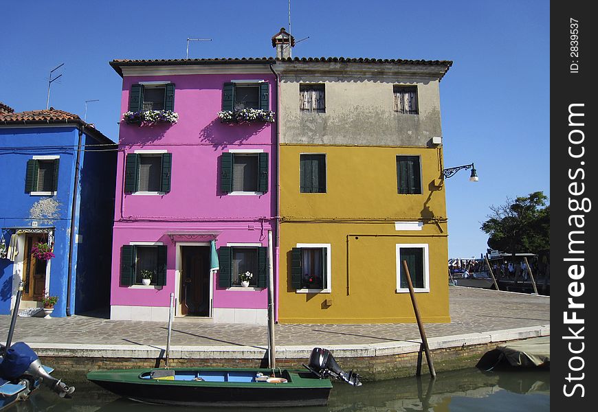 Homes on the island of Burano, Venice in Italy