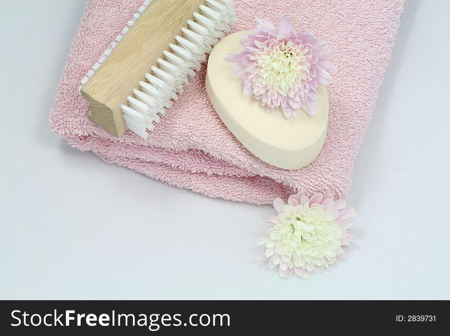 Macro shot of toiletries and flowers