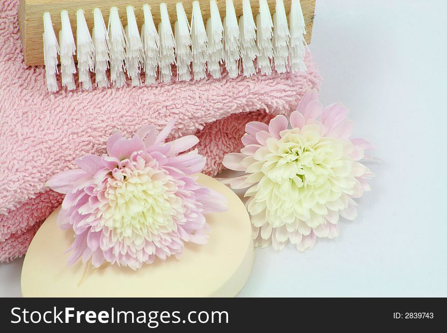 Macro shot of toiletries and flowers