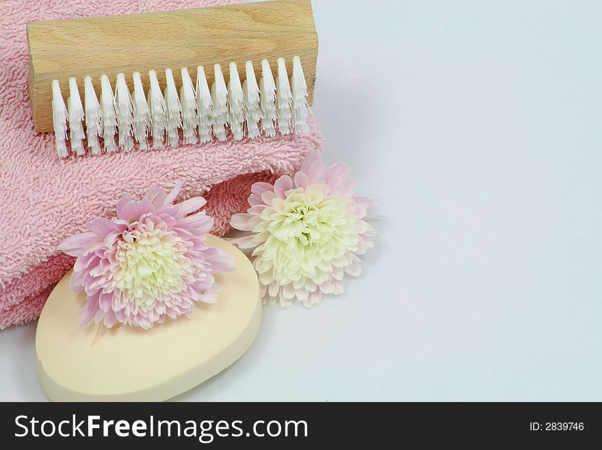 Macro shot of toiletries and flowers