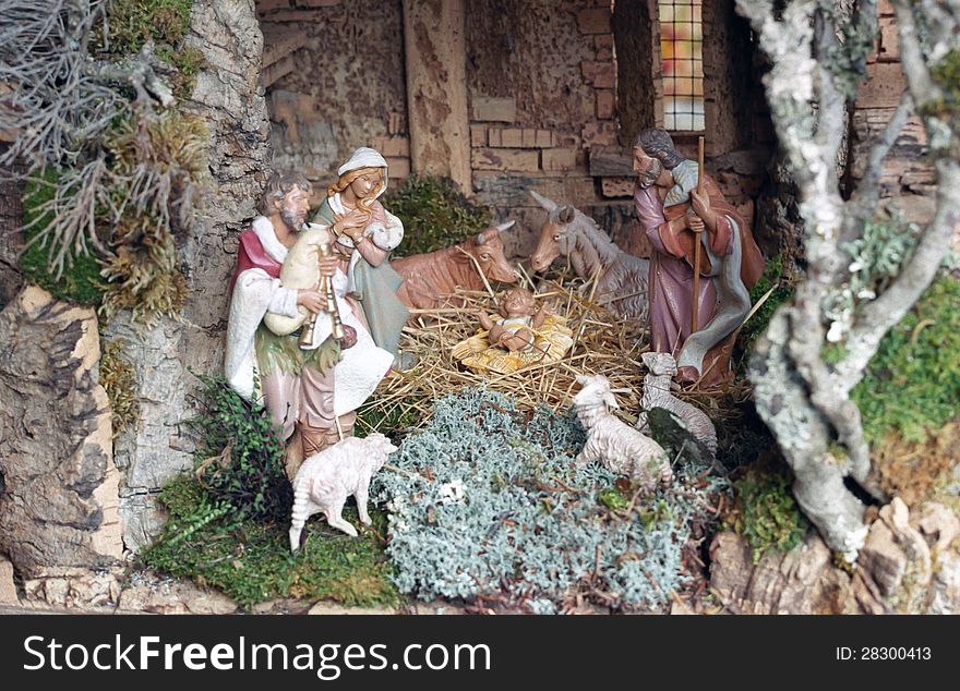 Christmas crib figurines representing Holy Family