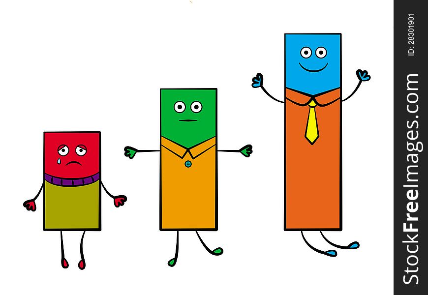 An illustration of a bar graph, each one has arms, legs, and smiling faces. An illustration of a bar graph, each one has arms, legs, and smiling faces