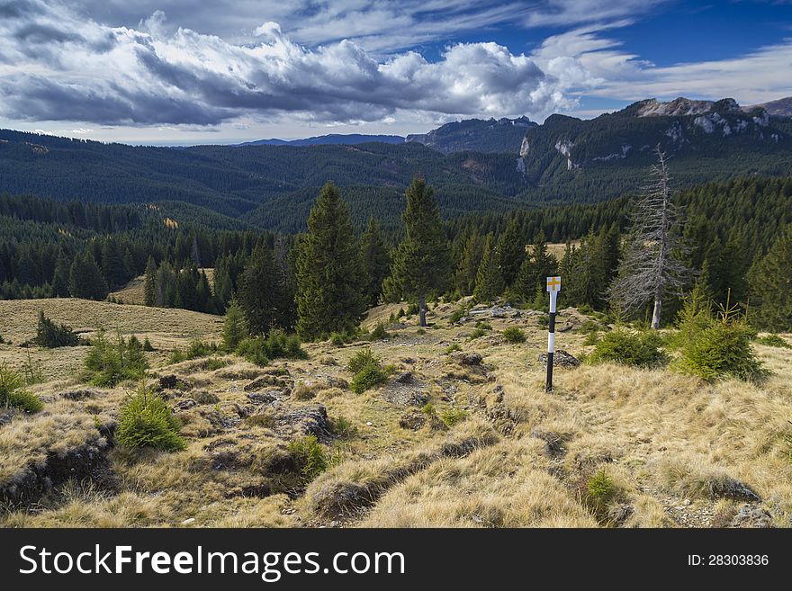 Marked route in the mountains. Marked route in the mountains