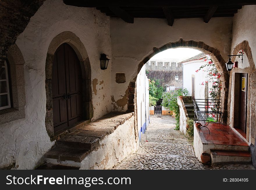 Medieval Street In The  Town Of Obidos, Portugal