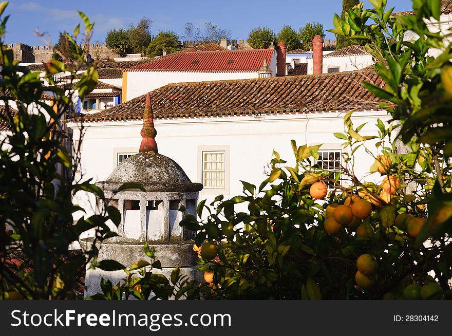 Medieval Houses In Ancient City Of Obidos, Portugal