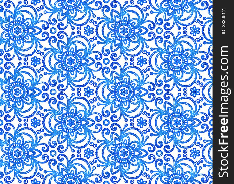 Blue abstract flowers seamless pattern