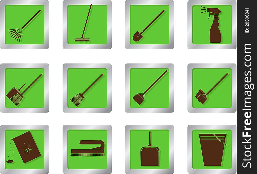 Vector set cleaning icons on square buttons