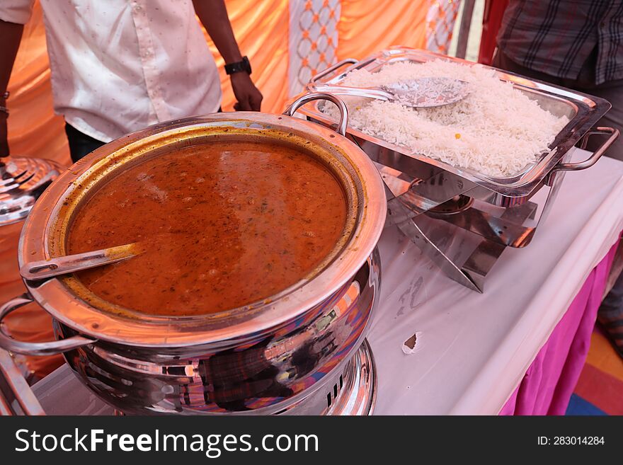 Indian vegetable food during wedding season to serving with people