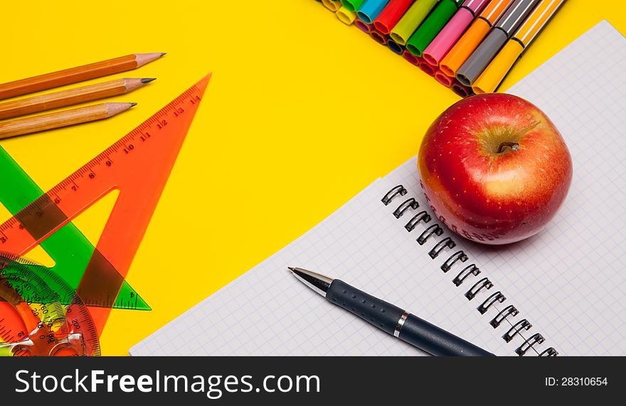 School things on yellow background