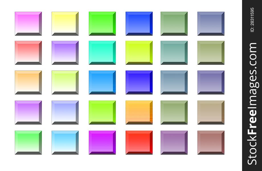 Icons in 3d of different colors on white background. Icons in 3d of different colors on white background
