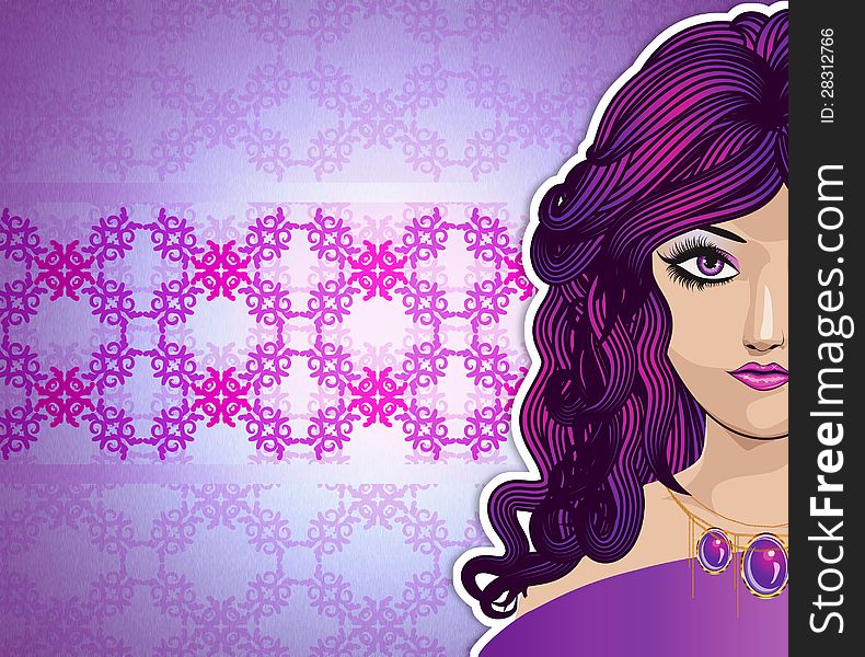 Illustration of a girl with purple hair on colorful background. Illustration of a girl with purple hair on colorful background.