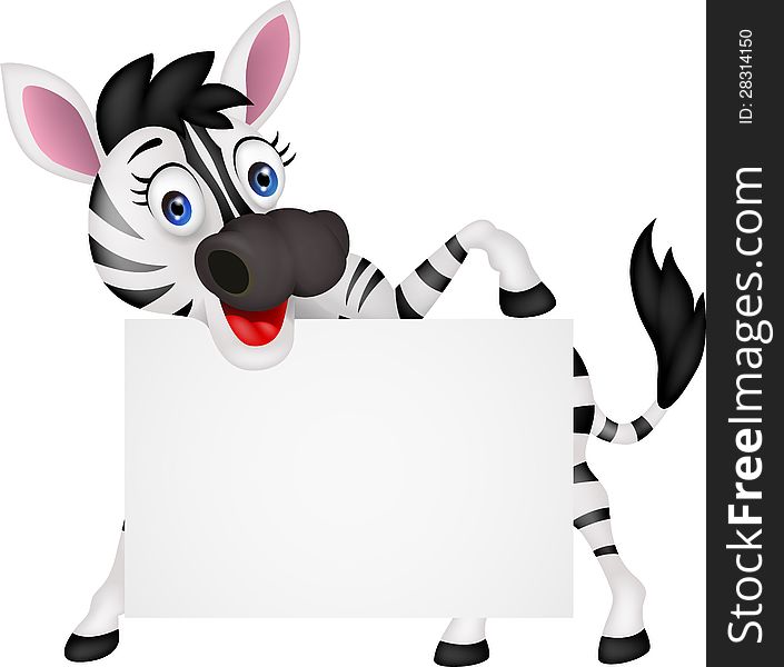 Illustration of funny zebra with blank sign