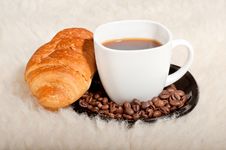 Croissant With Coffee And Beans On Fur Background Royalty Free Stock Photo Croissant With Coffee And Beans On Fur Background Royalty Free Stock Photo