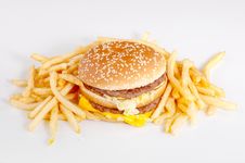Hamburger And French Fries Stock Photo