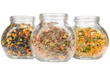 Glass Jars With Lentils, Rice And Split Peas Royalty Free Stock Photography Glass Jars With Lentils, Rice And Split Peas Royalty Free Stock Photography