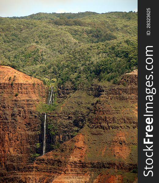 Waipo'o Falls plunges more than 800 feet down in Waimea Canyon, Kauai Island, Hawaii. Waipo'o Falls plunges more than 800 feet down in Waimea Canyon, Kauai Island, Hawaii.