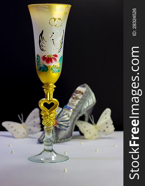 Decorated glass for wedding day. Decorated glass for wedding day