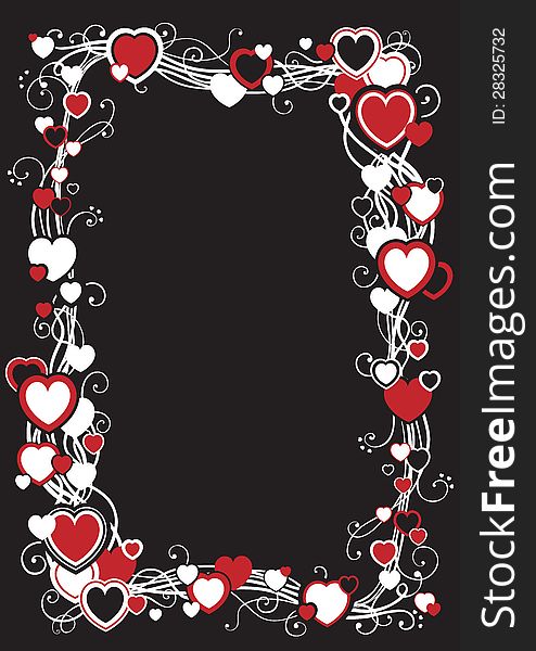 Vector decorative frame with hearts on black background