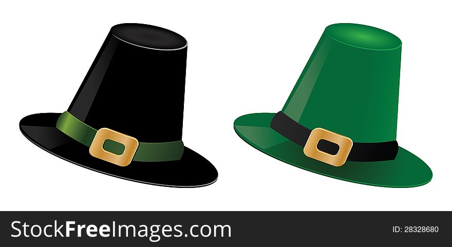 Illustration of St. Patrick's day green and black hats of a leprechaun. Illustration of St. Patrick's day green and black hats of a leprechaun.