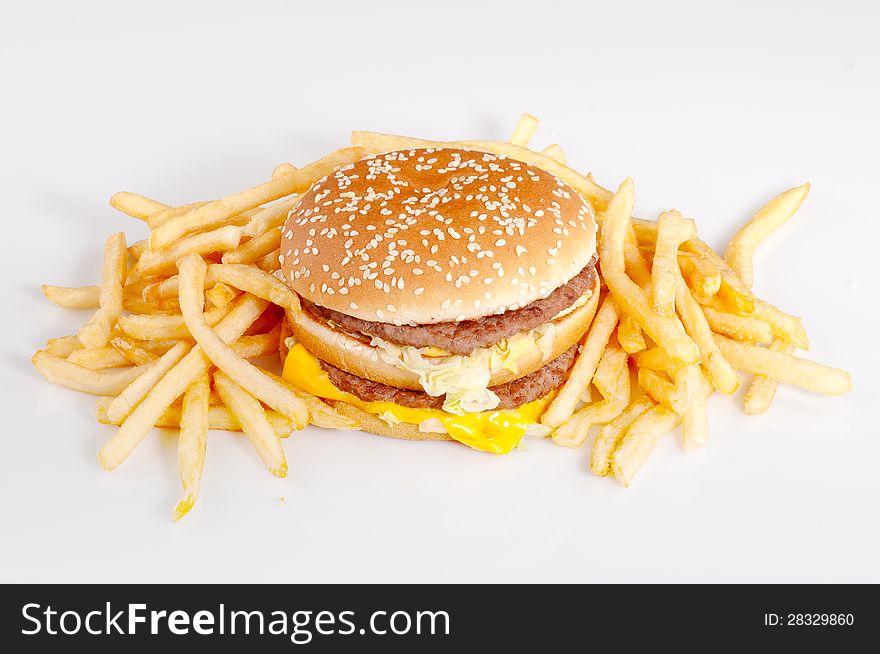 Hamburger and french fries