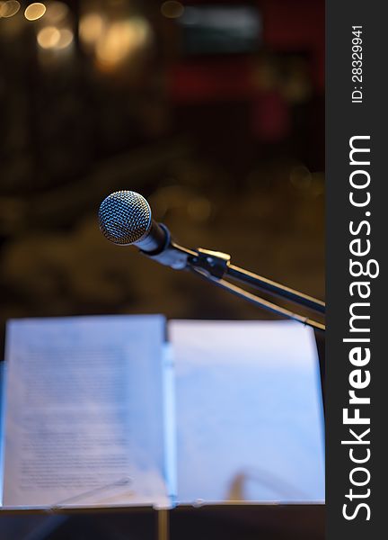 Microphone and papers before concert