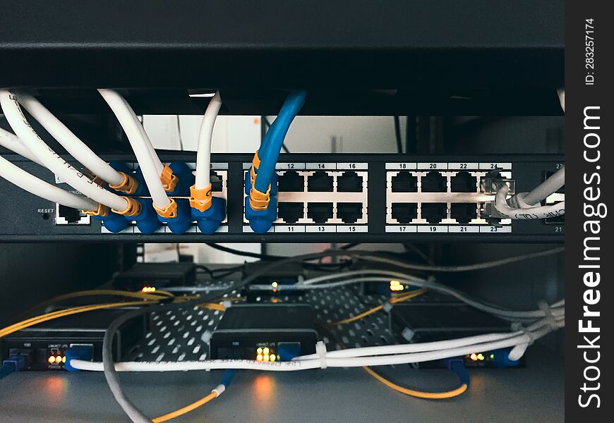 RJ45 Lan cables connected to data center
