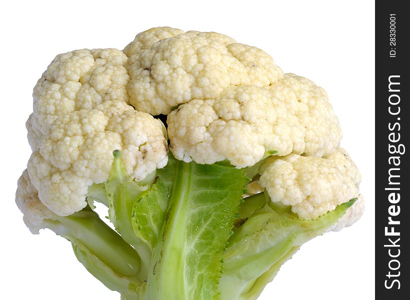 A close-up of cauliflower on a white background. A close-up of cauliflower on a white background