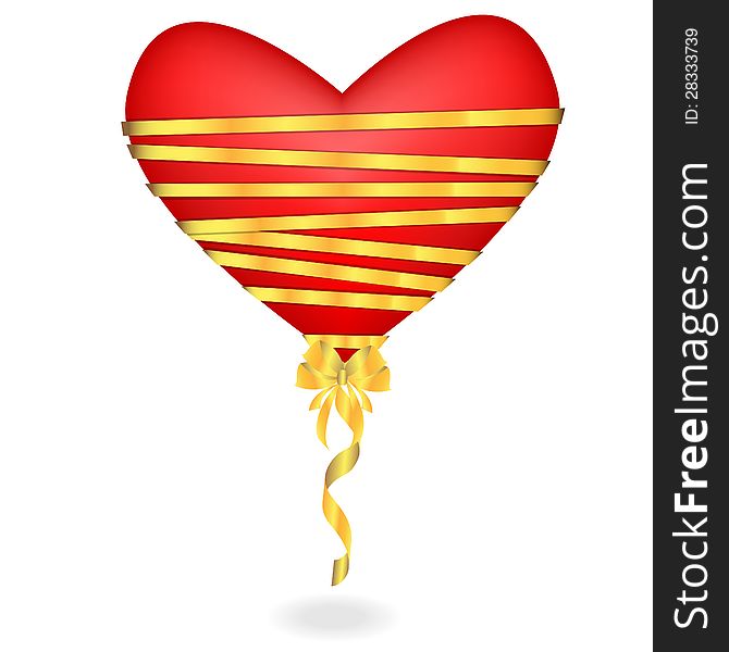 illustration of red heart turned by a gold ribbon with a bow. illustration of red heart turned by a gold ribbon with a bow