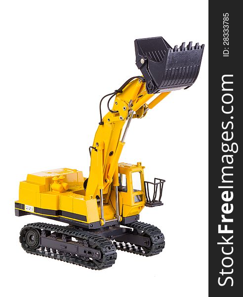 Toy heavy excavator isolated over white background