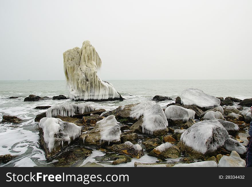 Frozen rocks on the Seaside, Bulgaria